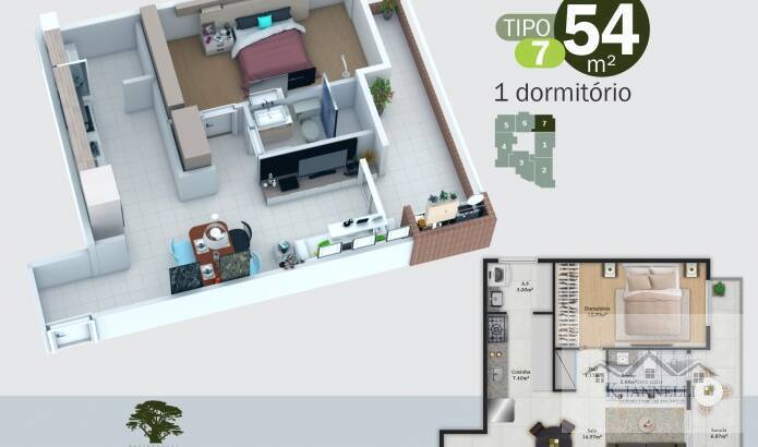 Apartamento à venda com 1 quarto, 54m² - Foto 1